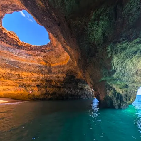 Boat entering the Benagil sea cave